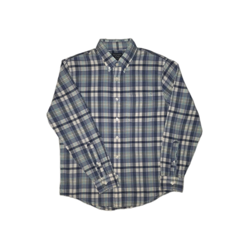 Abercrombie Fitch Tartan Flannel Blue Size L Long Sleeve Button Down Shirt